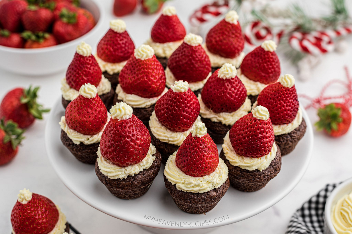 Santa Hat Brownie Bites My Heavenly Recipes