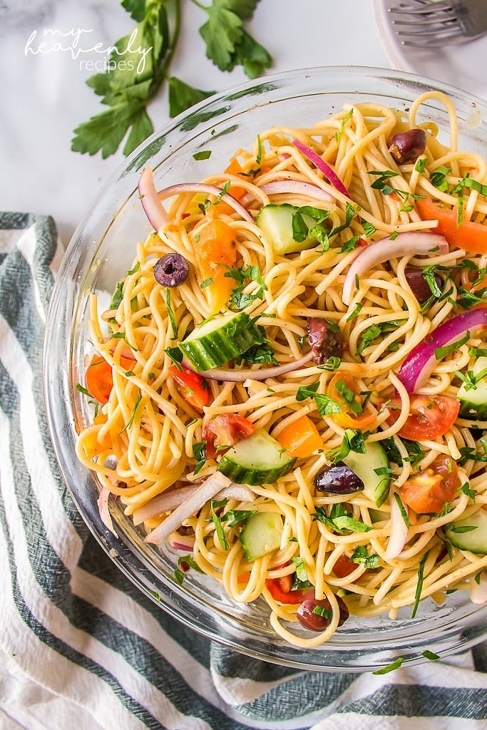 Spaghetti Salad Recipe (Pasta w/ Italian Dressing) - My Heavenly Recipes