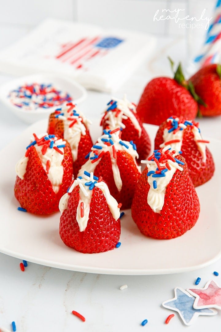 Patriotic Cheesecake Stuffed Strawberries