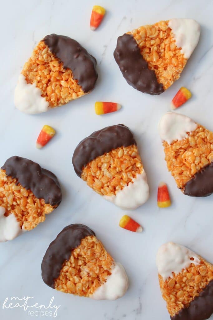 Rice Krispie Candy Corn Treats - My Heavenly Recipes