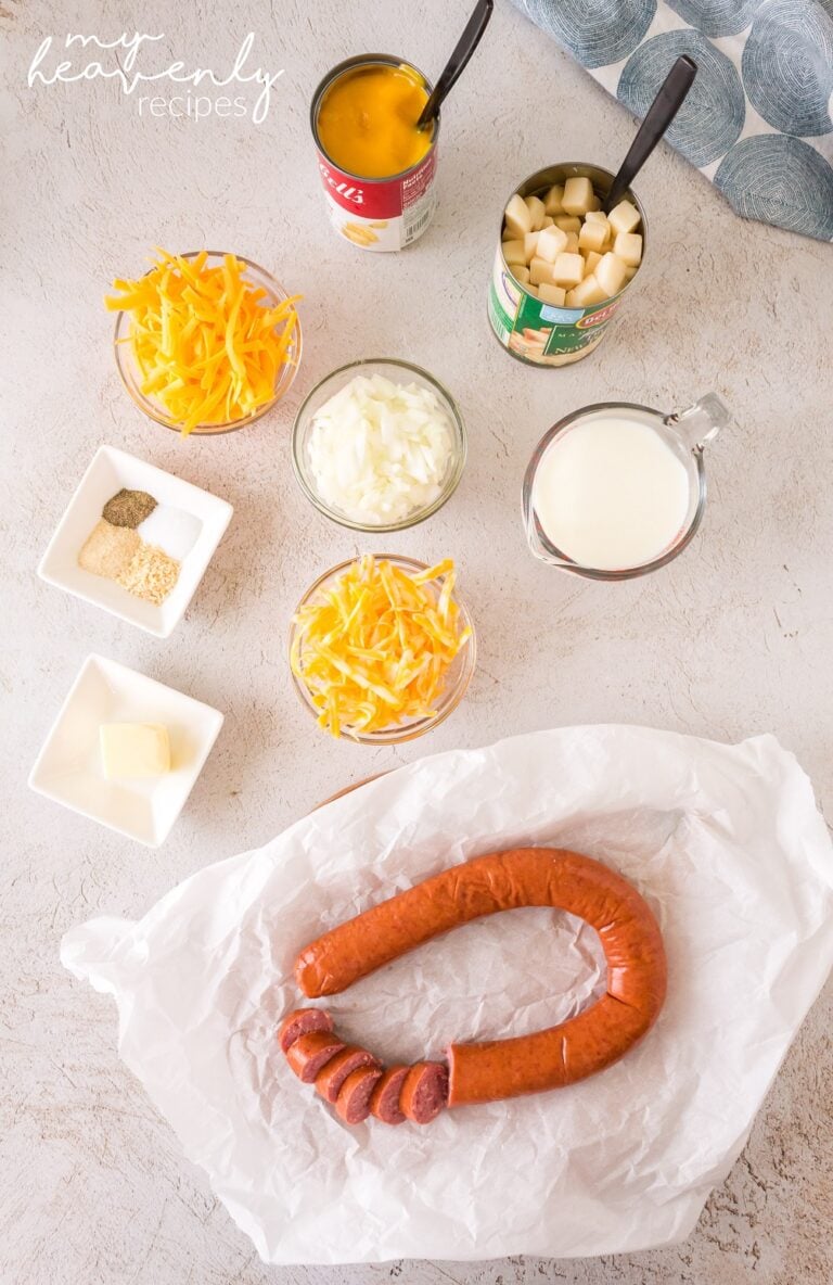 Crockpot Cheesy Potatoes and Kielbasa - My Heavenly Recipes