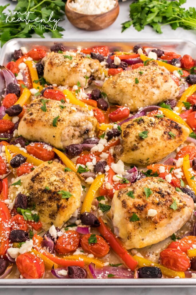 Greek Sheet Pan Chicken With Feta and Pepperoncini Recipe Rach Cooks At  Home