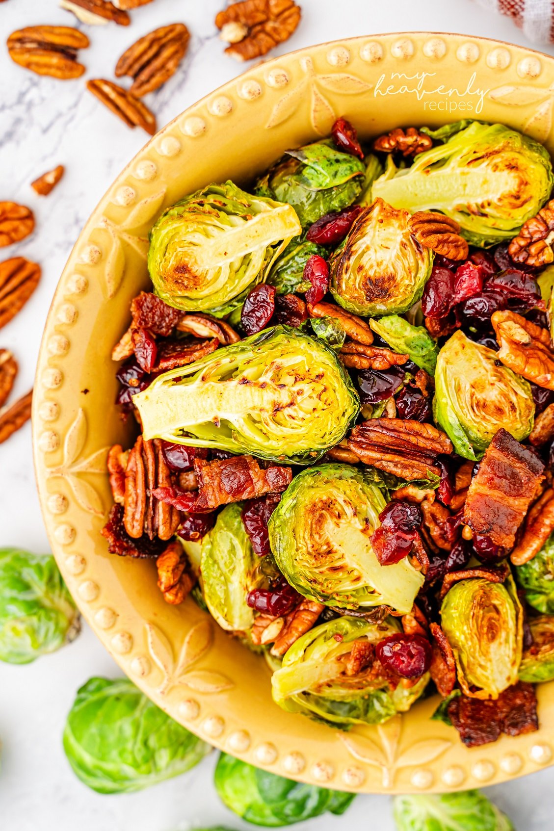 Roasted Brussel Sprouts with Bacon & Pecans