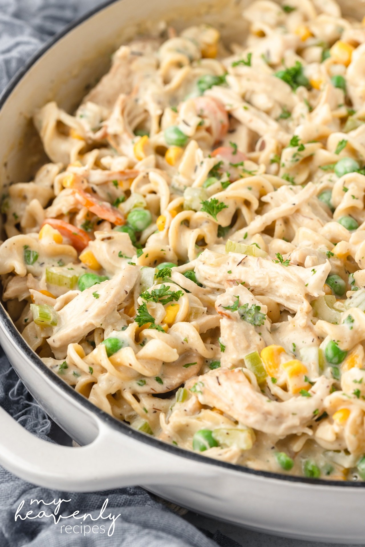 Creamy Chicken Pot Pie Pasta Recipe - My Heavenly Recipes